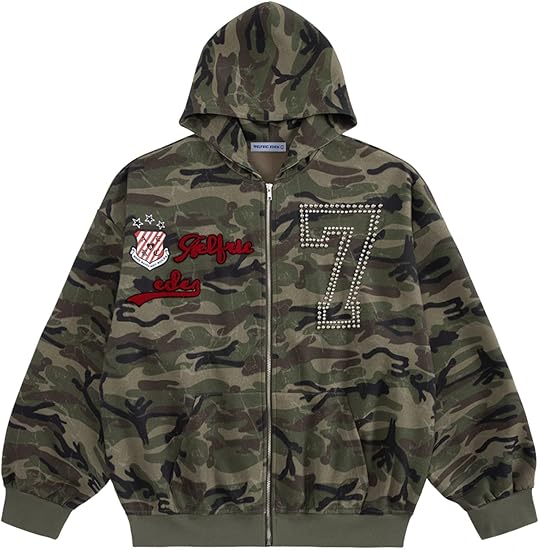Aelfric Eden Camo Zip Up Hoodie with Studded Y2k Graphic Oversized Hoodies Vintage Streetwear Outfits
