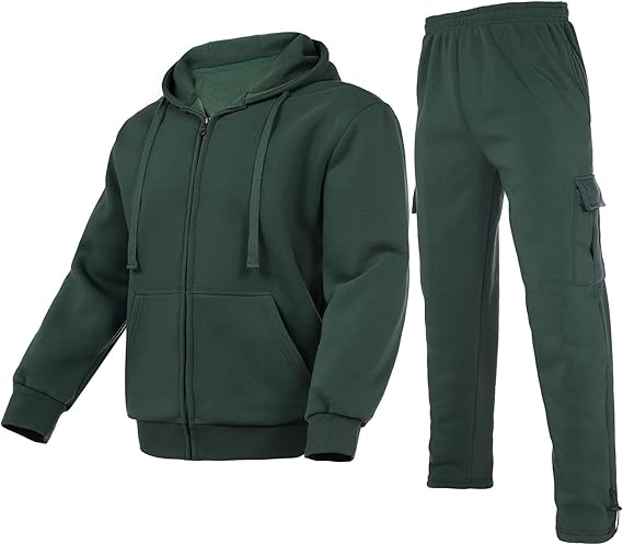 Men's Tracksuit Sets Outfit Activewear Full Zip Fleece Hoodie Jacket Cargo Sweatpant 2 Piece Casual Sweatsuit